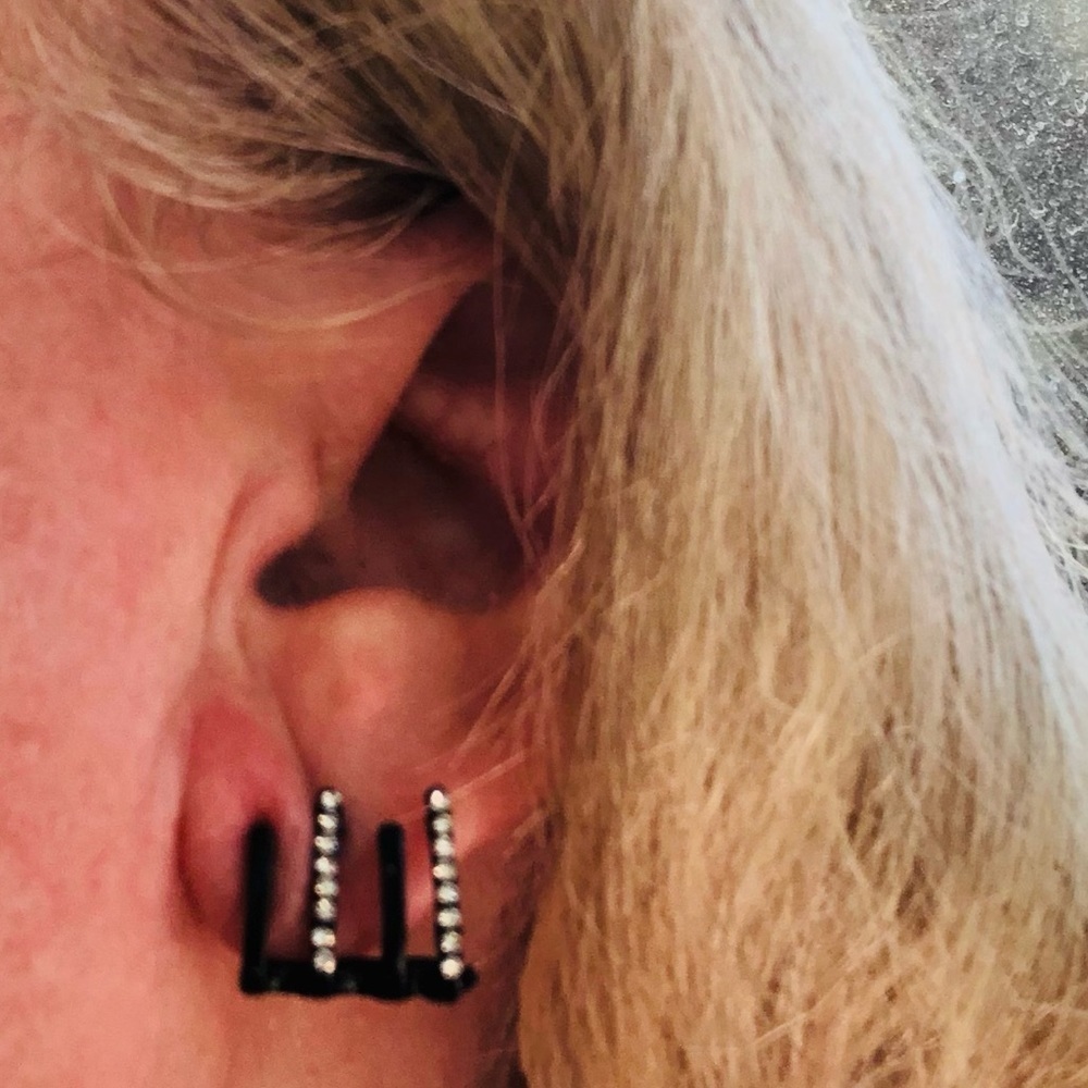 Sparkly 4 pronged Black Hematite Crystal Earrings - Picture 3 of 9